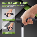 BigAlex Alloy Folding Cane with Seat, Lightweight Adjustable Walking Cane with Seat, Cane Seat with LED for Woman/Man, Comfortable Handle and 3 Non-Slip Legs, Walking Stick for Seniors,Silver