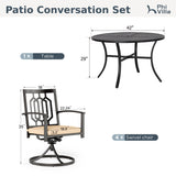 PHI VILLA Patio Dining Set, Swivel Chairs&Round Steel Table