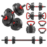 Fitvids 40lbs 4in1 Adjustable Dumbbell Set, Multi-Functional Changeable Dumbbell and Barbell Kettlebell Set