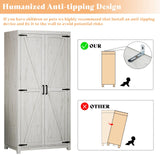AMERLIFE Set of 2 Farmhouse Armoire Wardrobe Closet with 2 Barn Doors, 70'' Storage Cabinet with Shelf & Hanging Rod, Versatile Clothing Storage for Bedroom, White