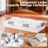 Ehahat 4 PCS*49 Qt Wheeled Latching Under Bed Storage, Double Opening Lids Stackable Bin with Latch Lid, Plastic Container to Organize Shoes Underbed, Clear with White Lid(White)