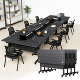 Folding Conference Table with Wheels, Mobile Modular Training Desk for Office School Library, Dark Grey 55.1IN
