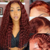 Aveiyce Reddish Brown 13x4 Deep Wave Lace Front Wigs Human Hair 22Inch+Ginger Orange 13x4 Deep Wave Lace Front Wigs 32 Inch