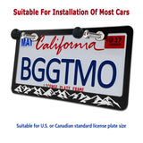 BGGTMO Mountains License Plate Frame- Black Aluminum Car Tag Cover Holder with Stainless Steel Screws Caps, Snow Mountain Tree Decal Sticker, 1 Pack 2 Hole