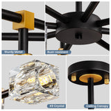 OKES Sputnik Chandeliers with16-Light,Modern Black and Gold Crystal Chandelier, Mid Century Ceiling Light Fixture for Dining Room, Kitchen Island,Foyer,Living Room,Bedroom