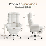 Daluvenix Cross Legged Office Chair with Flip Armrests，Big and Tall Executive Office Chair, 135° Reclining Criss Cross Chair with Footrest & Lumbar Pillow, Sink-in Cloud Cushion, Sherpa Fleece, White