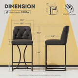 Ollega 24" Black Counter Height Bar Stools Set of 6, Button Tufted Back