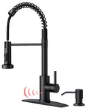FORIOUS Black Touchless Kitchen Faucet with Soap Dispenser, Motion Sensor Activated Smart Sink Faucet with Pull Down Sprayer Single Handle Hands Free Contemporary for Bar & Prep Sinks, Camper RV