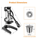 TONGCHANT Cast Iron Juicer, Heavy Duty Manual Citrus Press | Hand Press Juicer for Orange Lemon Pomegranate, High Leverage for Easy Juicing, Stainless Steel Cup, Black