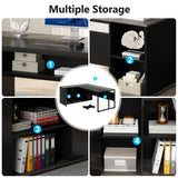 Large Executive Desk with File Cabinet, 71 inch L Shaped Computer Desk Office Desk | Grey LITTLE TREE