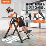 VEVOR Inversion Table, 300lbs Capacity Heavy Duty Inversion Table, Decompression Back Stretcher Machine, Strength Training Equipment with Headrest, Ankle Lock, Adjustable Protective Belt, Orange/Black