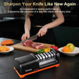 2026 New Electric Knife Sharpener for Kitchen Knives, with 100% Diamond Abrasives and Precision Angle Guides, 3-Stage Professional Automatic Quickly Sharpening/Polishing, Black/Orange