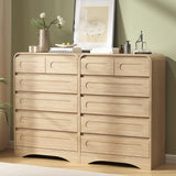 SOLACE FURNITURE Tall Dresser for Bedroom, Dresser for Closet w/Pre-Installed Slides, Modern Wood Chest of Drawers with Curved Design and 6 Drawer Vertical Storage for Bedroom or Hallway, Natural Oak
