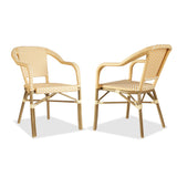 PURPLE LEAF French Bistro Chairs with Arms Set of 2, Bamboo Finish, Yellow