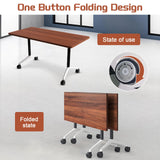 8 Pack Mobile Flip Top Conference Table with Wheels, 61in Walnut Modular Meeting Desk for 2-28, Office/School Collaboration