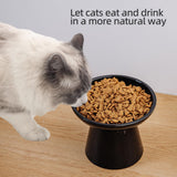 KITCHENLESTAR Ceramic Elevated Cat Bowls - 6.2 Inch Extra Wide Raised Cat Food and Water Bowl Set for Indoor Cats, Whisker-Friendly Ceramic Cat Dish for Elder Big Cats & Small Dogs,Black,2 Pack