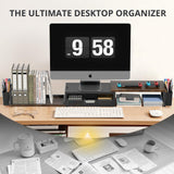 OPNICE Desk Organizers and Accessories, Dual Monitor Stand Riser with Drawer and 2 Pen Holders, Desk Shelf Computer Racks & Printer Stand for Office Workspace Organizers, Desktop Organization (Rustic Brown)