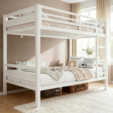 nesture. Bunk Bed Full Over Full, Heavy Duty Metal Bunkbeds with Full-Length Guardrail, Space-Saving Steel Bed for Kids & Adults, No Box Spring Required, White