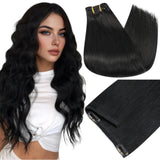 Full Shine Thick Jet Black Clip in Hair Extensions, 28 Inch 180g 7Pcs