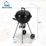 MFSTUDIO 18" Kettle Charcoal Grill, Portable Porcelain-Enameled BBQ Grill with Slide Out Ash Catcher for Outdoor Barbecue Cooking, Black