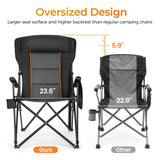 ALPHA CAMP Heavy Duty High Back Camping Chairs 500LBS Capacity Oversized Folding Chair Outdoor Chair with Headrest,Lawn with Side Pocket for Lawn, Sports and Fishing,2PC
