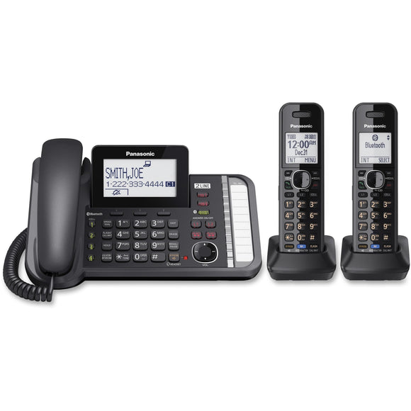 2-Line Corded/Cordless Phone System with 2 Handsets - Answering Machine, Link2Cell, 3-Way Conference, Call Block (Black) Panasonic
