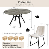 Round Dining Table Set for 6 People, 43.3"-59.1" Extendable Kitchen Table with 6 Upholstered Chairs