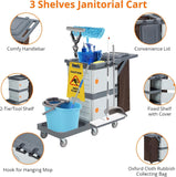 Commercial Janitorial Cart with 2 Cabinet, Cleaning Cart On Wheels, Housekeeping Caddy with Cover, Shelves Towallmark