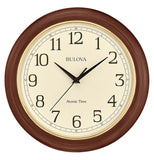 Bulova Atomic Time 2 Analog Wall Clock C5004 | 12.4" Wooden Frame, Sets Time Automatically | Quartz Movement | Battery Operated | Classic Design