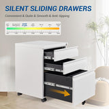 Fesbos 3 Drawer Mobile Metal File Cabinet, White Filling Cabinets with Lock, Office Storage File Cabinet with Wheels Under Desk - Assembled Required