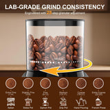 Wancle Conical Burr Coffee Grinder Touch Edition Electric Coffee Bean Grinder - 25 Grind Settings, Precision Timer, Anti-Static, Compact with Air Blower, 200W Motor