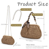 tutuebobe Summer Straw Bag Clutch Purses for Women, Beach Woven Straw Crossbody Handbags with Pearl Chain, Dumpling Wicker Purse (brown)
