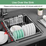 SwetLao Large Sink Dish Drying Rack, Expandable 304 Stainless Steel Metal Dish Drainer Rack Organizer Shelves with Stainless Steel Utensil Holder Over Inside Sink, Rustproof