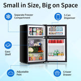 DOGHLY 3.2 Cu.Ft Mini Fridge with Freezer, 2 Door Compact Refrigerator with 3 Adjustable Thermostat, Low Noise, Removable Shelf, Small Refrigerator for Dorm, Office, Bedroom, Black