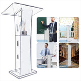 Acrylic Podium Stand, 43” Pulpit for Churches with 15 Colors Adjustable, Modern Lectern with Storage Shelf for Classroom