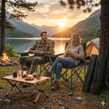 LANMOUNTAIN 2 Pack Padded Oversized Camping Chairs for Adults,Heavy Duty Support 400 Lbs,Folding Portable Lawn Chair w/Cup Holder,Cooler Bag,Side Pocket,Perfect for Outdoor Picnic,Hiking(Black)