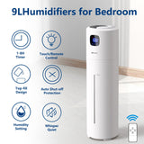 Akeshan Large Humidifiers for Bedroom, 9L/2.5Gal Ultrasonic Cool Mist, Top Fill Easy Clean with 350ML/H Mist Speed, Quiet, Suitable for Kids Room Plant Yoga Office Study Room Living (White, Round)