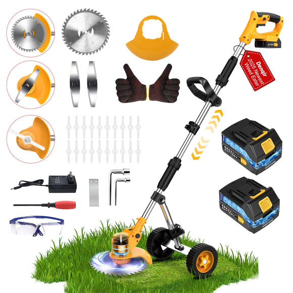 Electric Weed Wacker Cordless Weed Eater Battery Powered 21V, 4-in-1 Brush Cutter/String Trimmer/Grass Trimmer/Lawn Mower