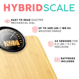 Adamson Hybrid 2-in-1 Analog & Digital Weighing Scale for Body Weight up to 400lbs - Thick Tempered Glass - Extra Large Display - Easy to Read Digital Bathroom Scale - New - Wood
