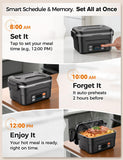 EAST OAK XL 6.3-Cup/1.5L Cordless Electric Lunch Box for adults, Heated Lunch Box Food Heater 220°F Stainless Steel Container for Work Outdoor, Black