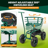 Rolling Garden Seat with Wheels, Garden Cart with 360° Swivel Seat for Planting, Garden Stool Scooter with Replaceable Handle