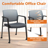 CLATINA Grey Waiting Room Chair with Wheels Mesh Back Stacking Arm Chairs