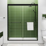 LARWORKS Glass Shower Door Double Sliding 56-60 in. W, 72 in. H Frameds Bathroom Sliding Door, 1/4''(6mm) SGCC Tempered Glass, Explosion-Proof Film, Nano Coating, Matte Black