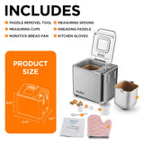 Neretva Bread Maker, 20-IN-1 2LB Bread Machine Dual Heater Bread Maker Machine Automatic with Nonstick Ceramic Pan, 15H Timer & 1H Keep Warm Set, Low Noise, Stainless Steel Breadmaker Recipe-Silver