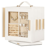 Homde Mothers Day Gifts Jewelry Box 360° Rotating, Necklace Earring Organizer with Transparent Window, Mirror, 7 Drawers, Large Ring Display Storage Case for Girls Women (White)