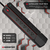 Monster Power Vertex Surge Protector with Detachable USB Power Strip (Black, Power Vertex XL)