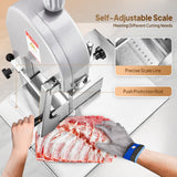 ROVSUN 1500W Electric Bone Saw Machine, 0.16-7.9Inch Cutting Thickness Frozen Meat Cutter with 6 Saw Blades, Commercial Bandsaw Machine Stainless Steel 19.4 x 15.2 In Table for Chicken Fish Beef