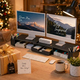 OPNICE Desk Organizers and Accessories, Dual Monitor Stand Riser with Drawer and 2 Pen Holders, Desk Shelf Computer Racks & Printer Stand for Office Workspace Organizers, Desktop Organization (Black)