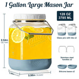 Dwbligt 2 Pack Square Wide Mouth Mason Jars, 1 Gallon Glass Jar With Airtight Lid and Scale Marks, 128 FL Oz/3785 ML Food Storage Containers with Handles & Non-slip Bases - for Flour, Rice, Pickling