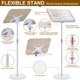 2 in 1 Dual-use Music Stand & Desktop Book Stand, Adjustable Height 16.5"-51", 100% Solid Wood Laptop Floor Stand Book Holder with Elastic Page Clips for Cookbooks (White)